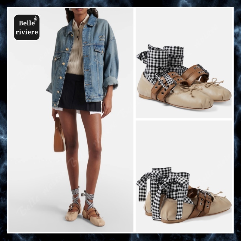 24PF new/MiuMiu レザーバレエフラット Flat Beige