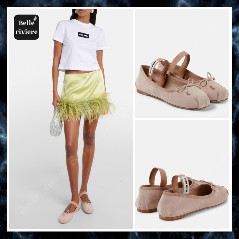 24PF new/MiuMiu ロゴ入りスエードバレエフラット Flat Beige