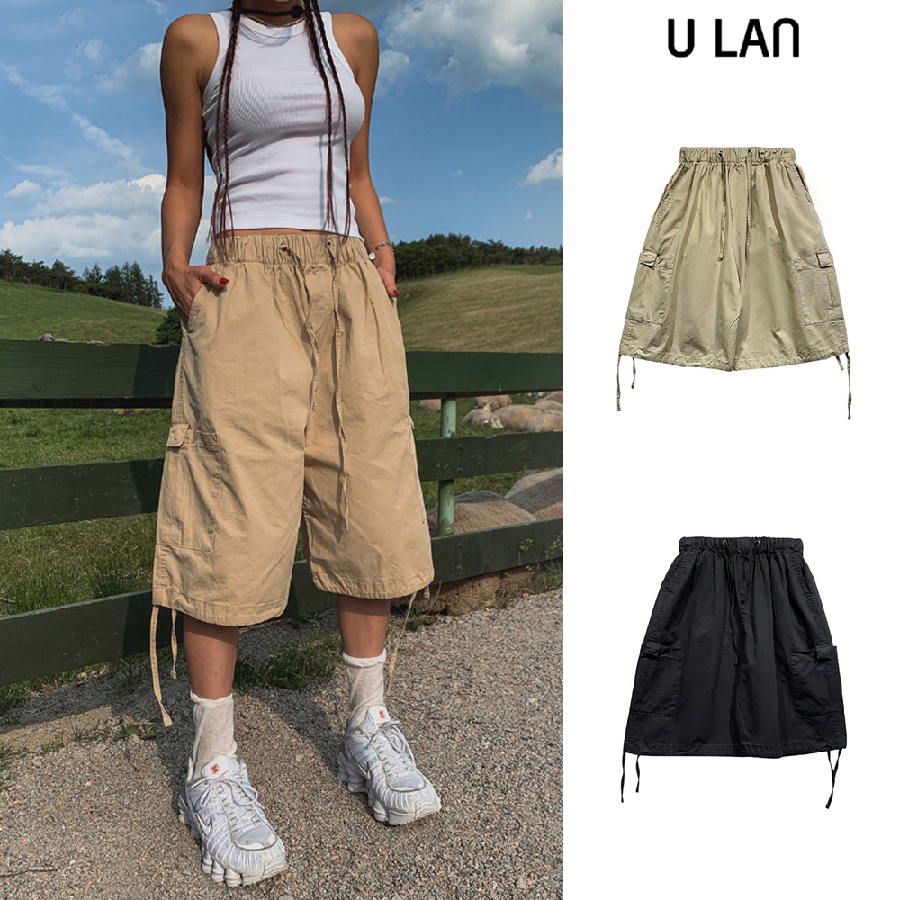 【U LAN】Cotton Snap String Bermuda Pants