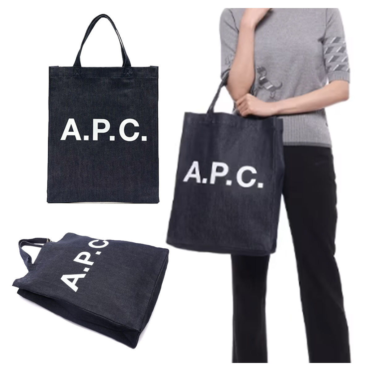 トートバッグ A.P.C WOMEN'S LOGO PRINTED DENIM TOTE BAG 4BFT381
