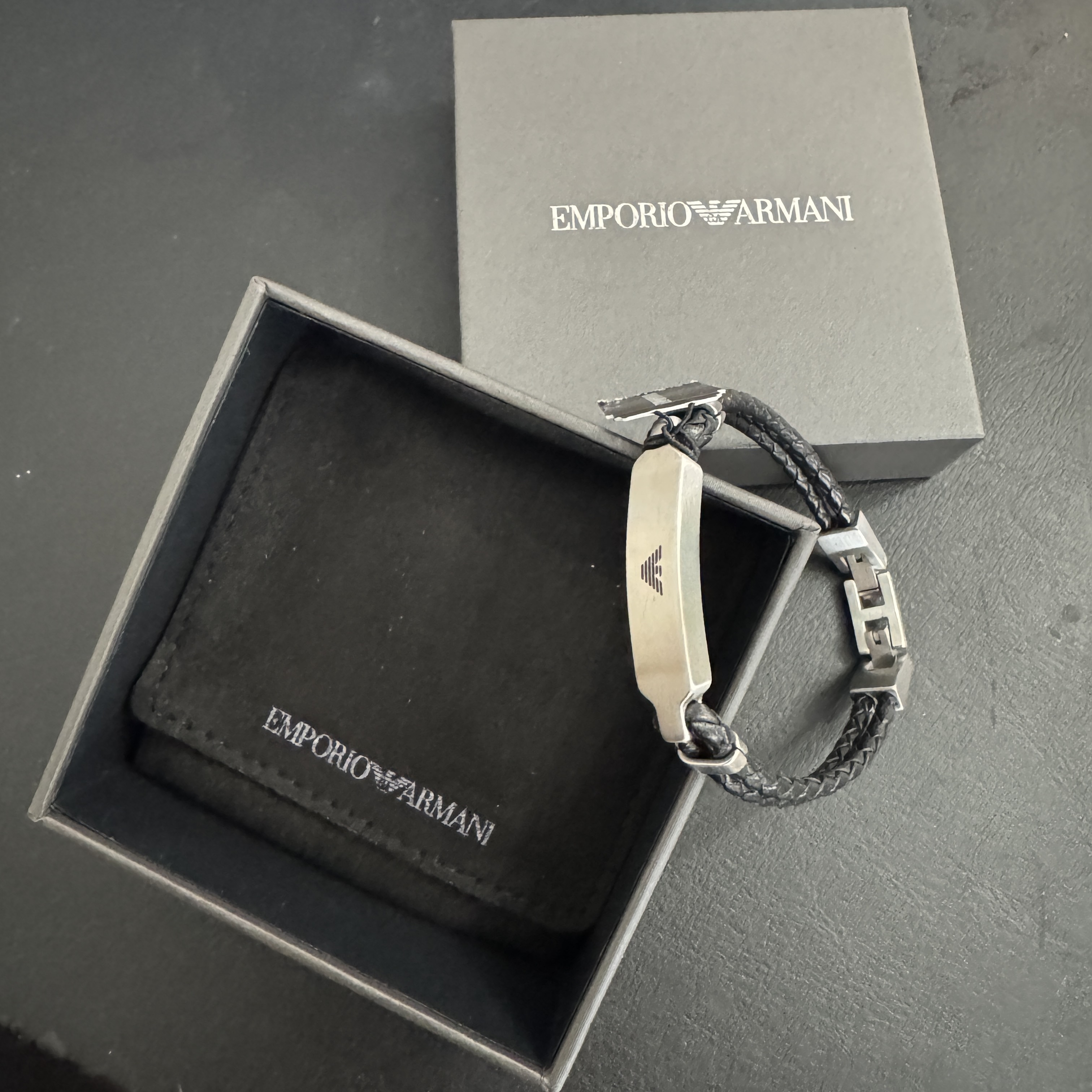 ★大人気★Emporio Armani Stainless and Leather ID Bracelet