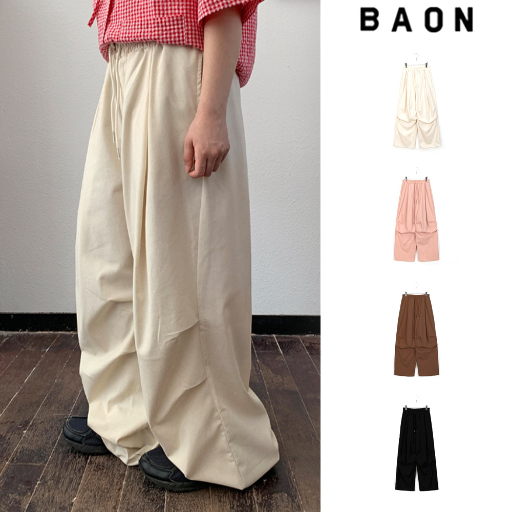 【BAON】[unisex] pintuck banding parachute wide linen P