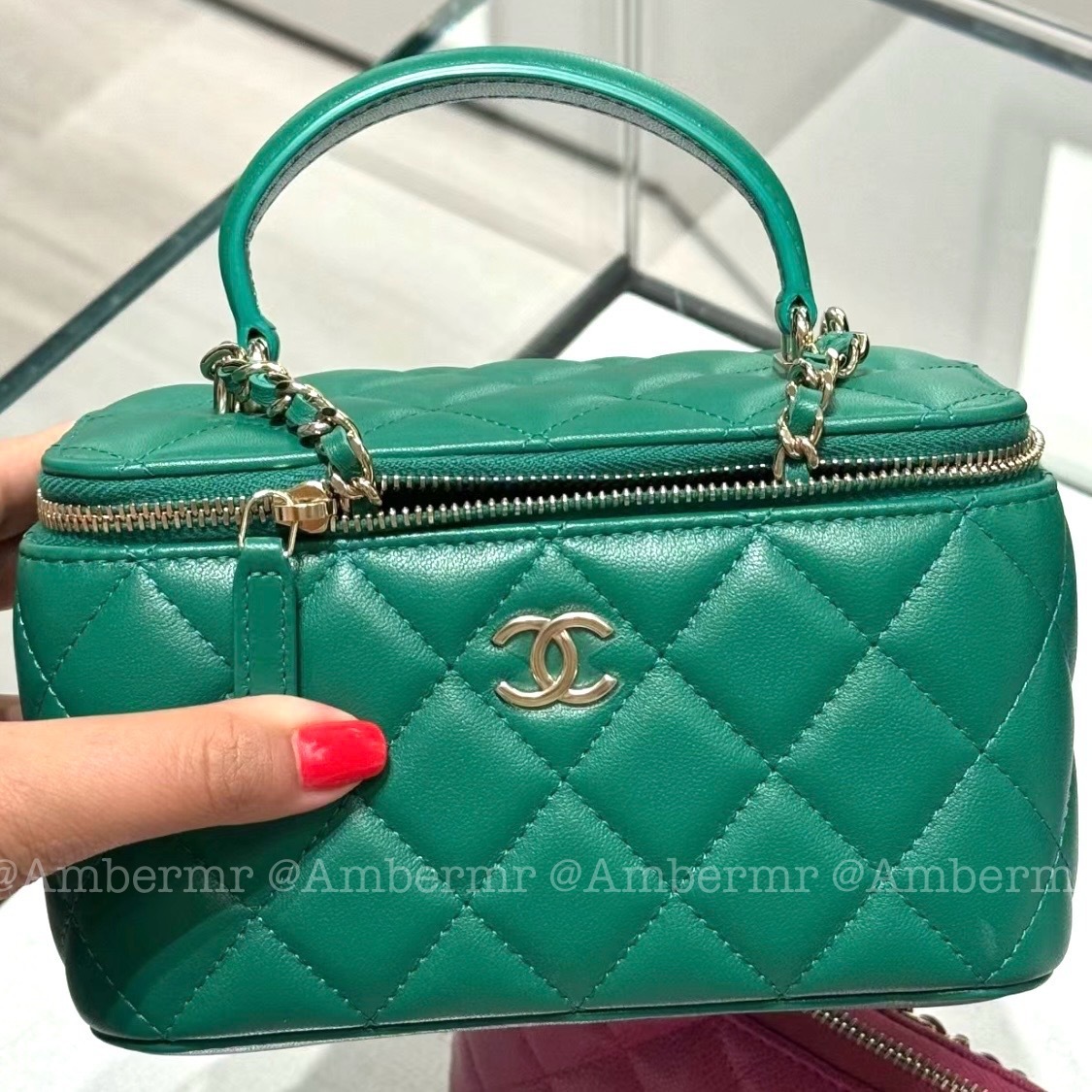 CHANEL CC_ハンドル クラシックバニティケース グリーン