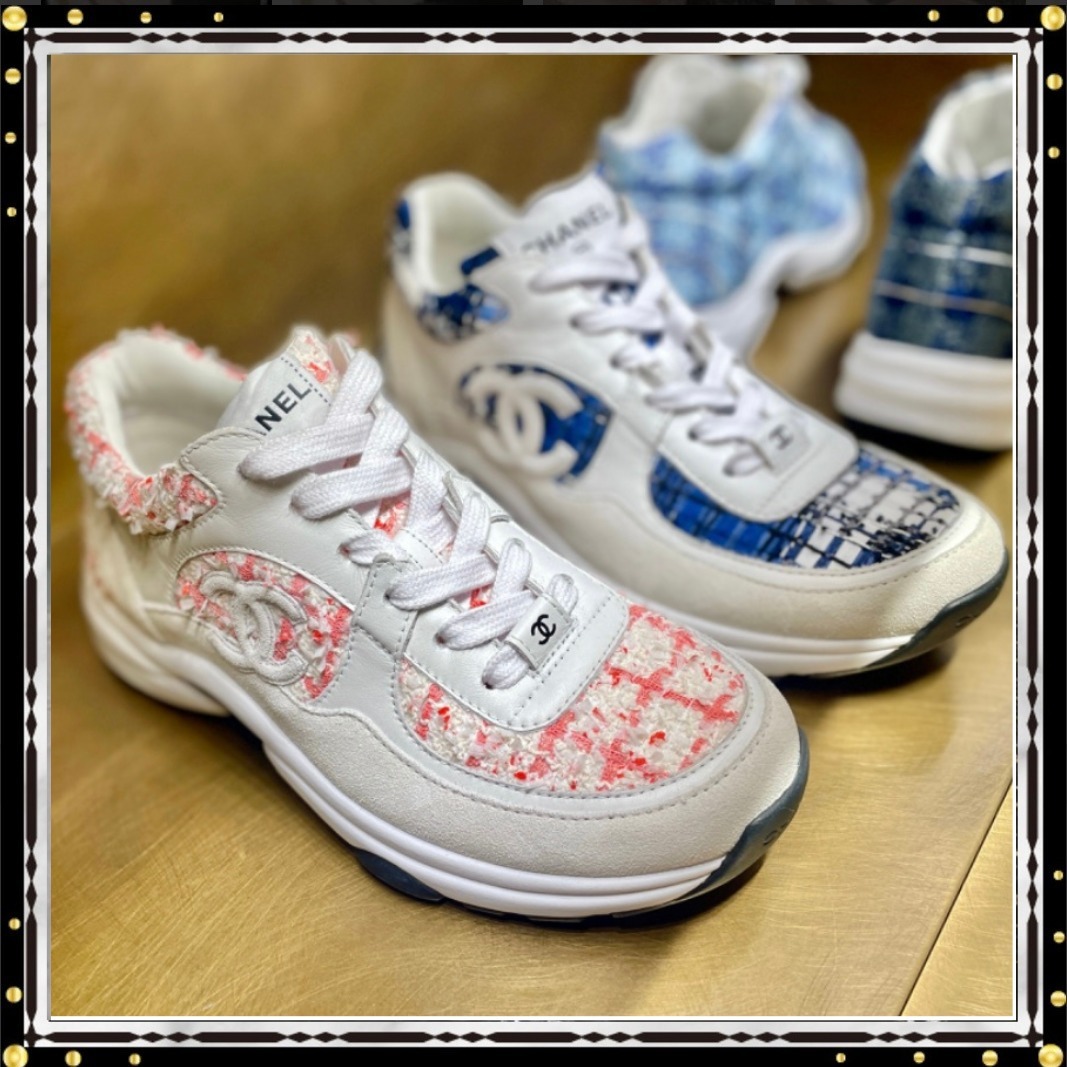CHANEL 人気 スニーカー 大人カジュアル 本革レザー&ツイード