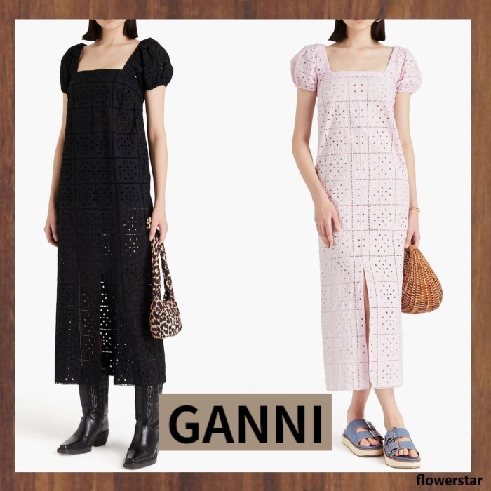 【Ganni】イギリス刺繍 コットン ミディワンピース（送料込み)