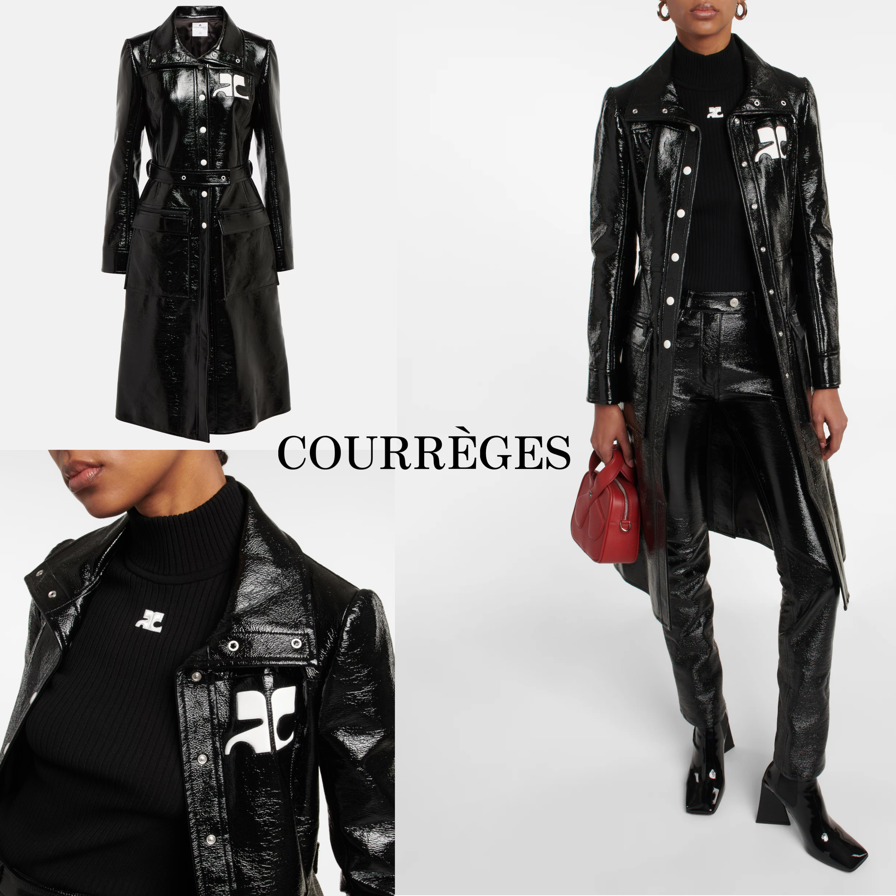 *COURREGES*エナメルトレンチコート ロング ブラック