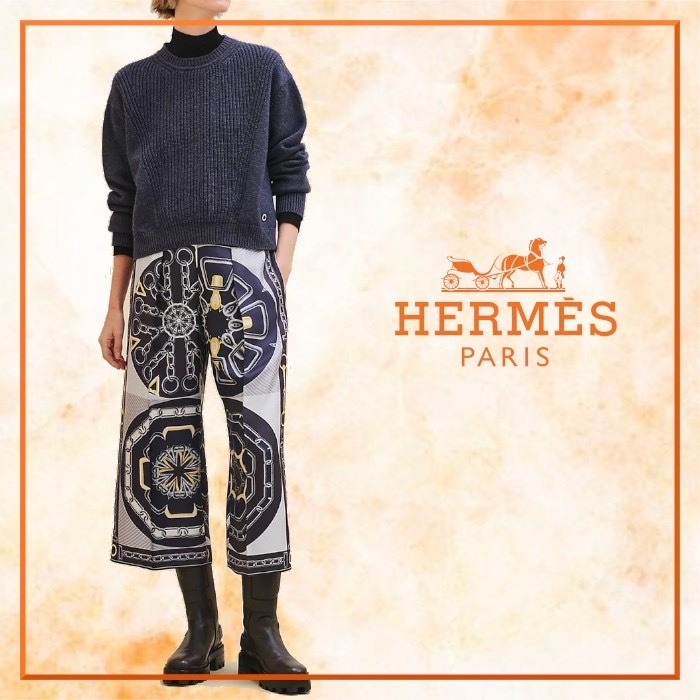 主役級！シルク製 Hermes Effet Kaleidoscope クロップドパンツ