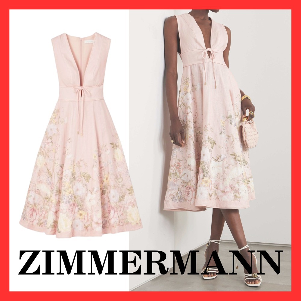 送料込/関税込■ZIMMERMANN■フローラルリネンミディドレス ZIMMERMANN☆関税込☆フローラルプリントリネンミディドレス