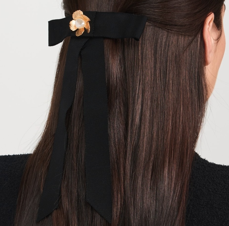 LELET NY ヘアーアクセサリー バレッタ パール リボン タイ
