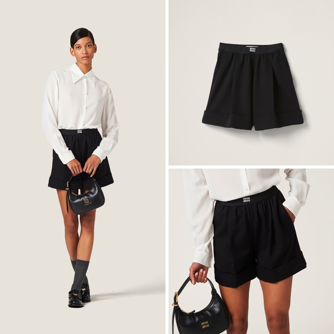 《送料無料》 MIU MIU Grain de poudre Bermudas