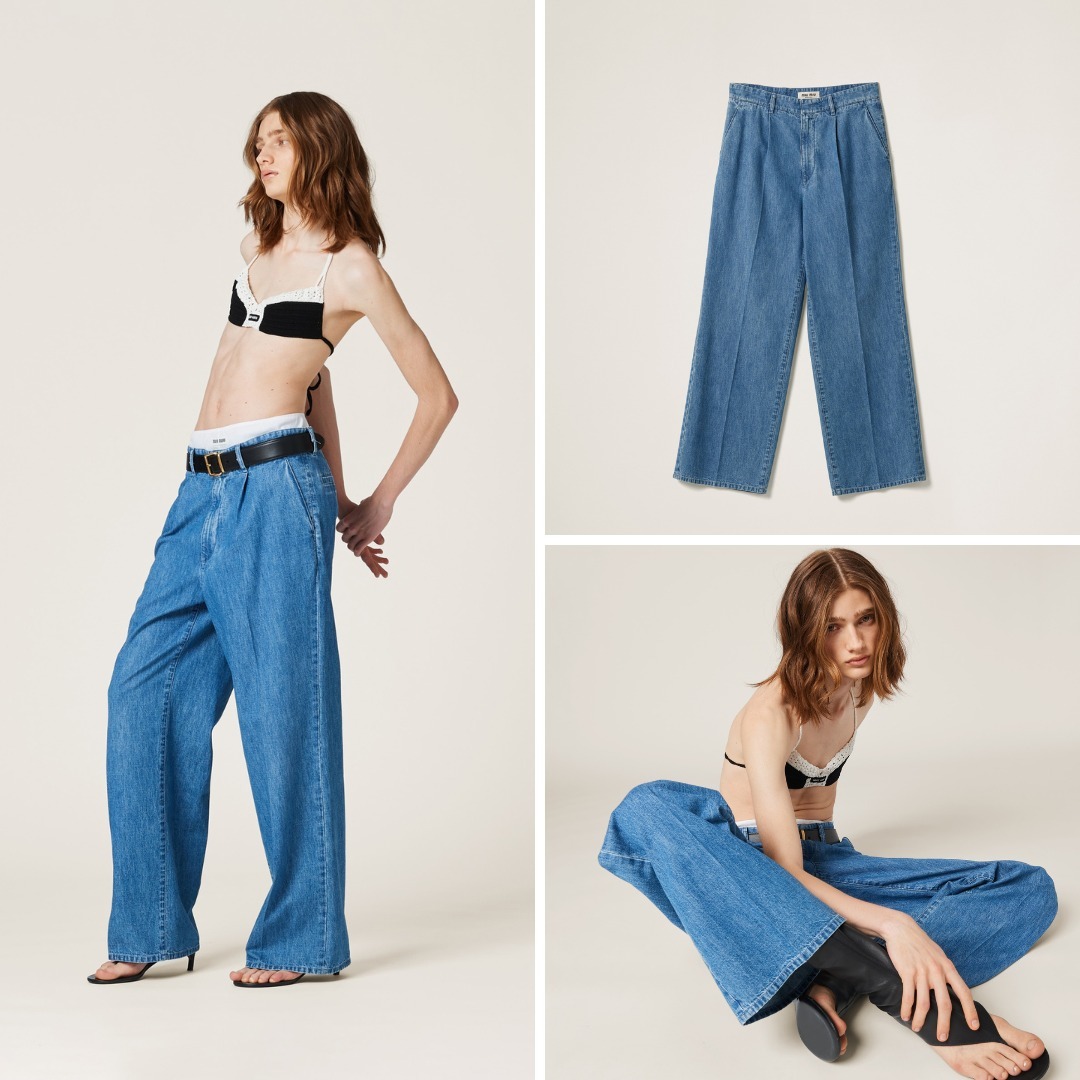 《送料無料》 MIU MIU Chambray denim pants