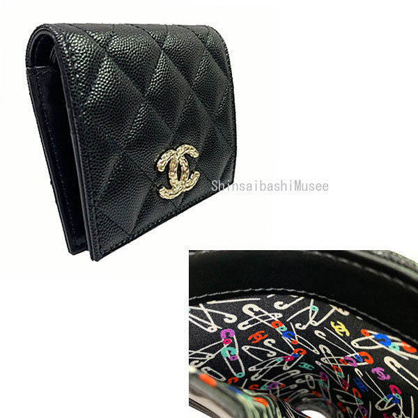 新品 シャネル マトラッセ 二つ折り財布 AP40858 黒 GD金具
