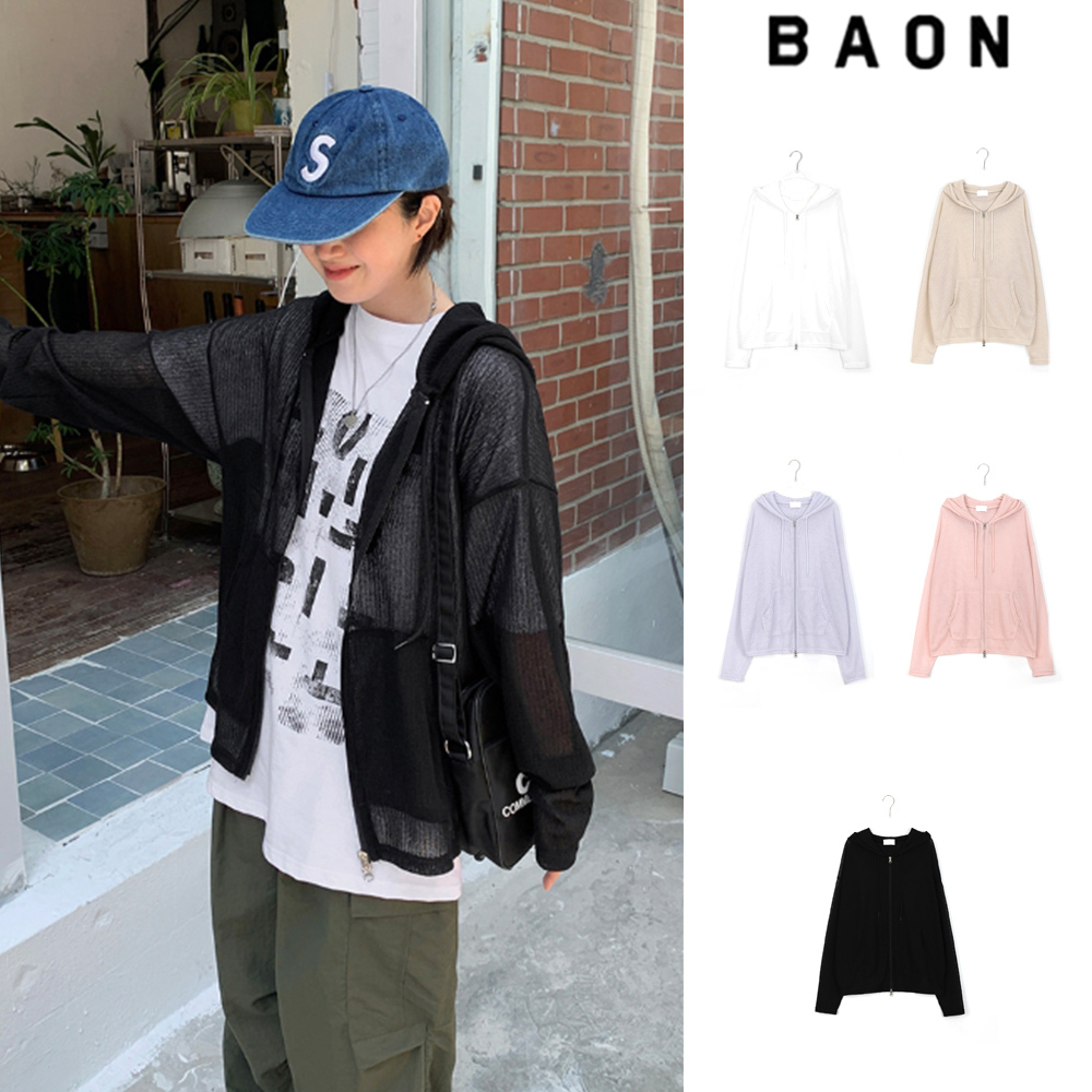 【BAON】[unisex] Two Way Summer See-Through Knit Hood Zip-Up