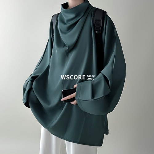 長袖Tシャツ ユニセックス ゆったり 立ち襟 スウェット 3色