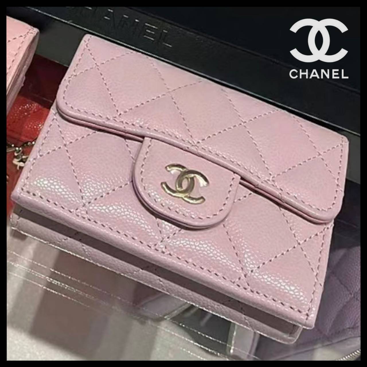 国内発送【24A限定カラー☆ローズピンク】CHANEL 三つ折り財布