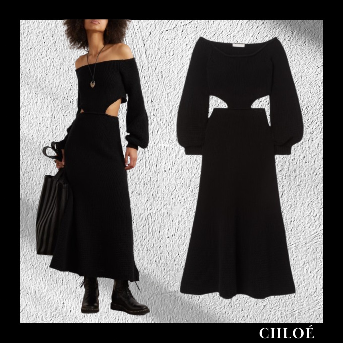 ＊送料・関税込み＊CHLOE オフショルダーブラックドレス ワンピ