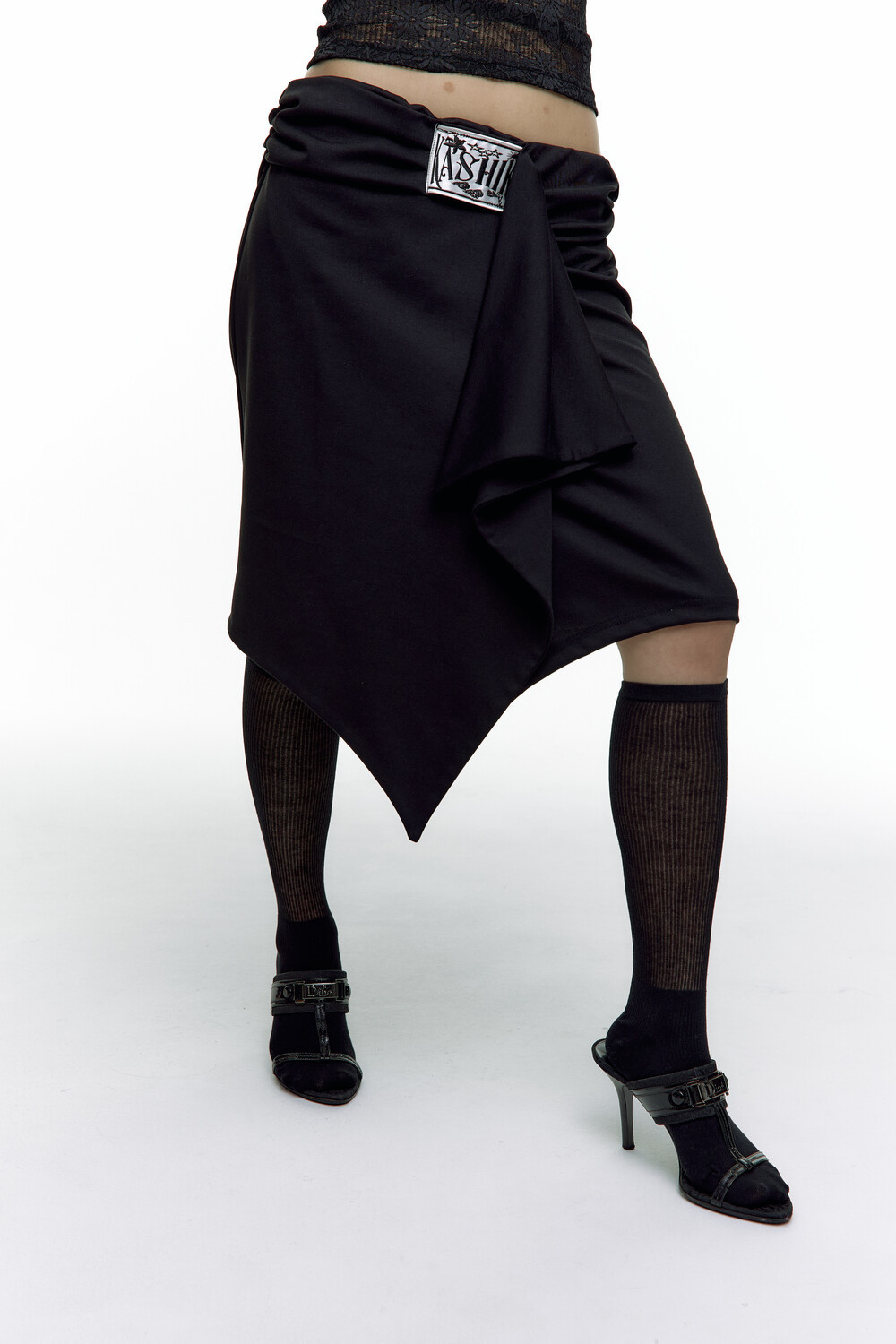 Kashiko】Embroied Patch Draped Wrap Skirt ラップスカート