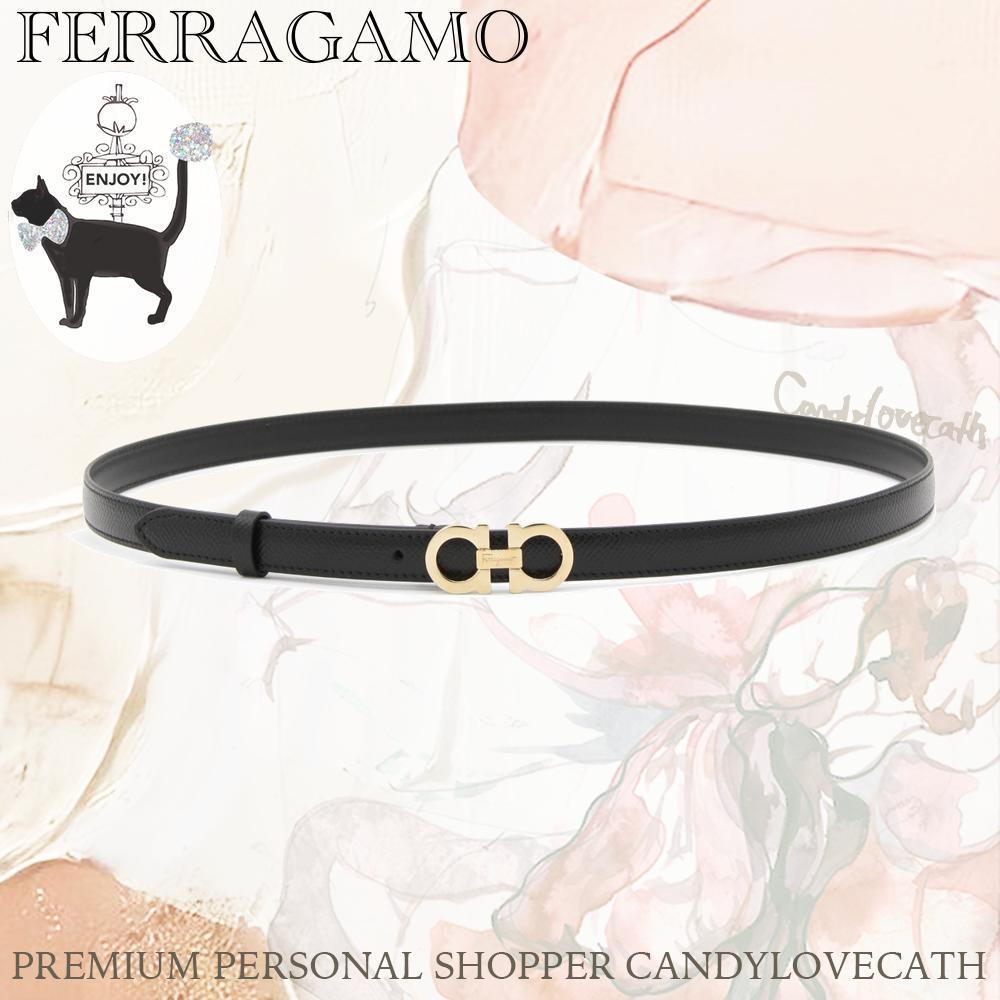 ベルト FERRAGAMO BLACK LEATHER GANCINI BELT