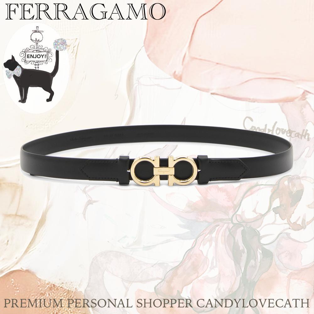 ベルト FERRAGAMO BLACK LEATHER THIN GANCINI BELT