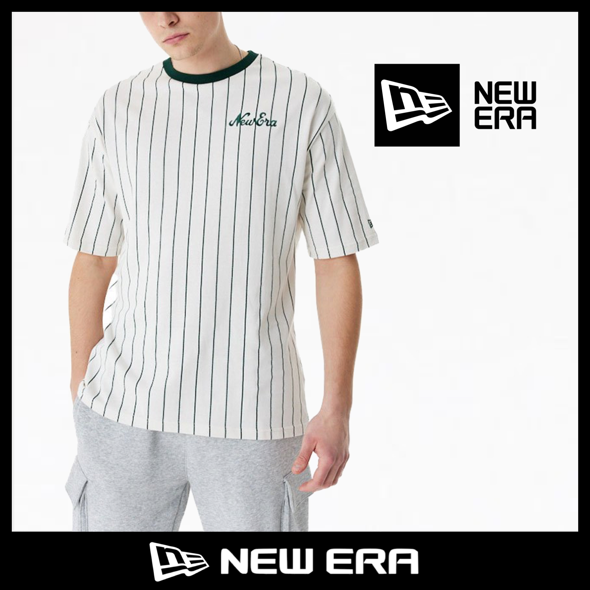 【New Era】半袖 ロゴ ピンストライプ Tシャツ / 送料無料