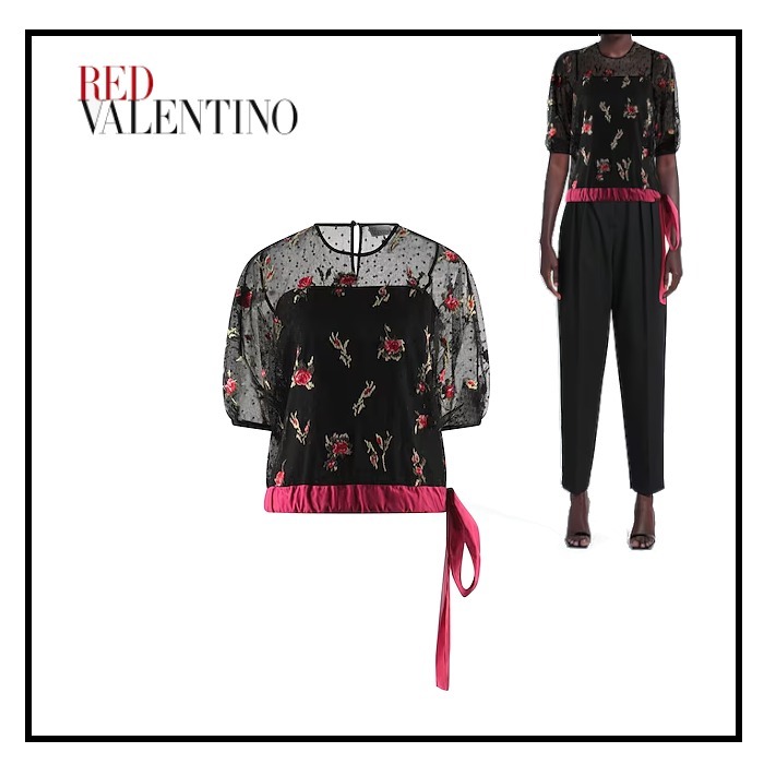 【SALE残り僅か】RED VALENTINO チュールトップス 花柄 リボン黒