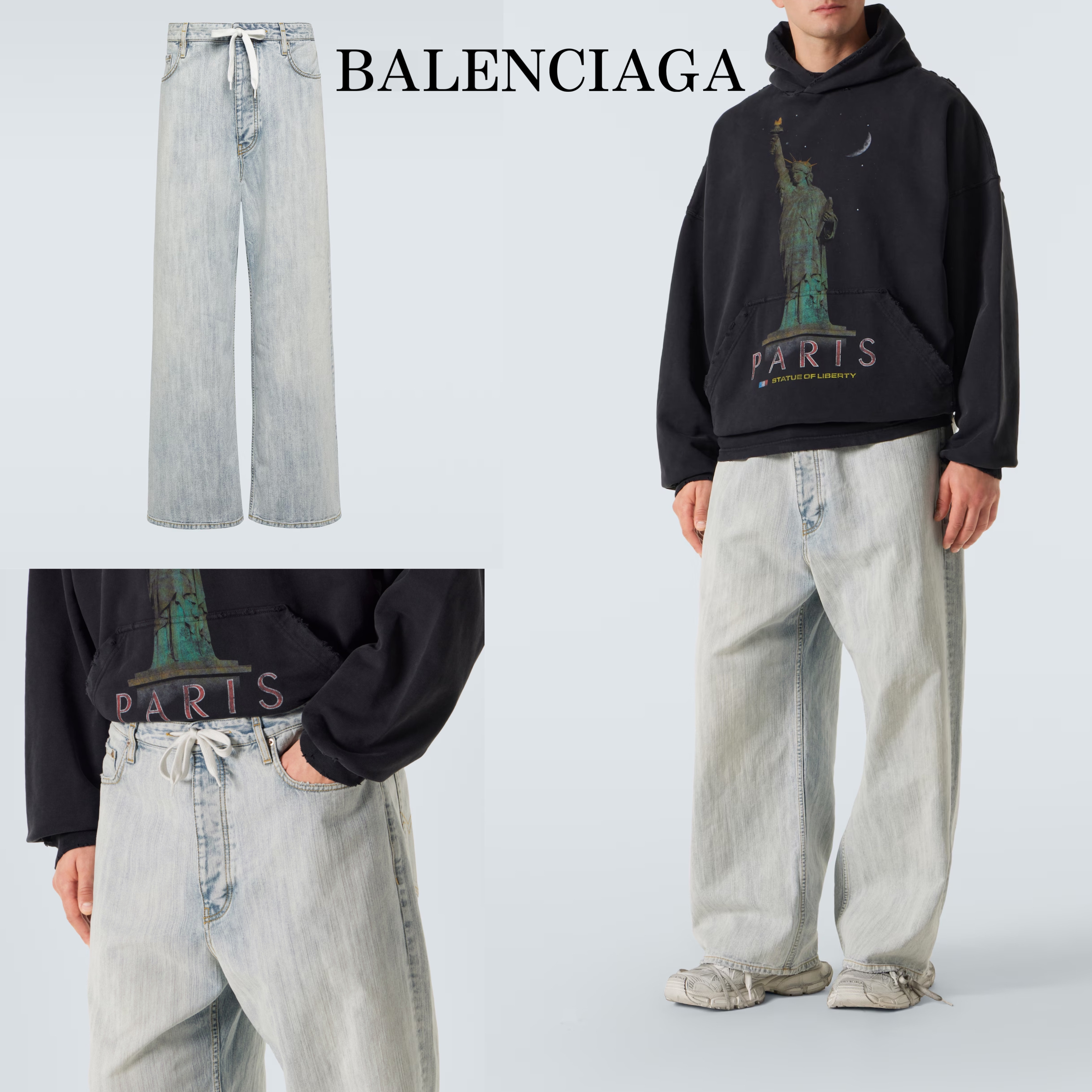 BALENCIAGA*コットンツイルワイドミッドライズパンツ デニム