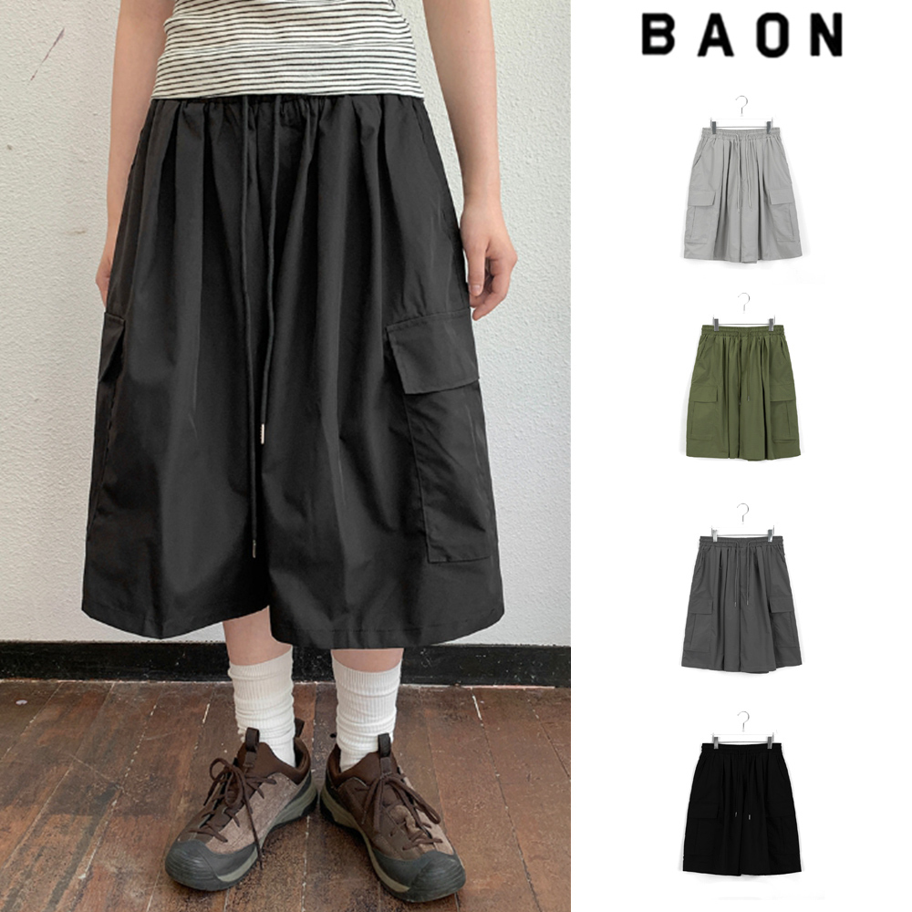 【BAON】[unisex] Renato Pintuck Banding Bermuda Cargo Pants