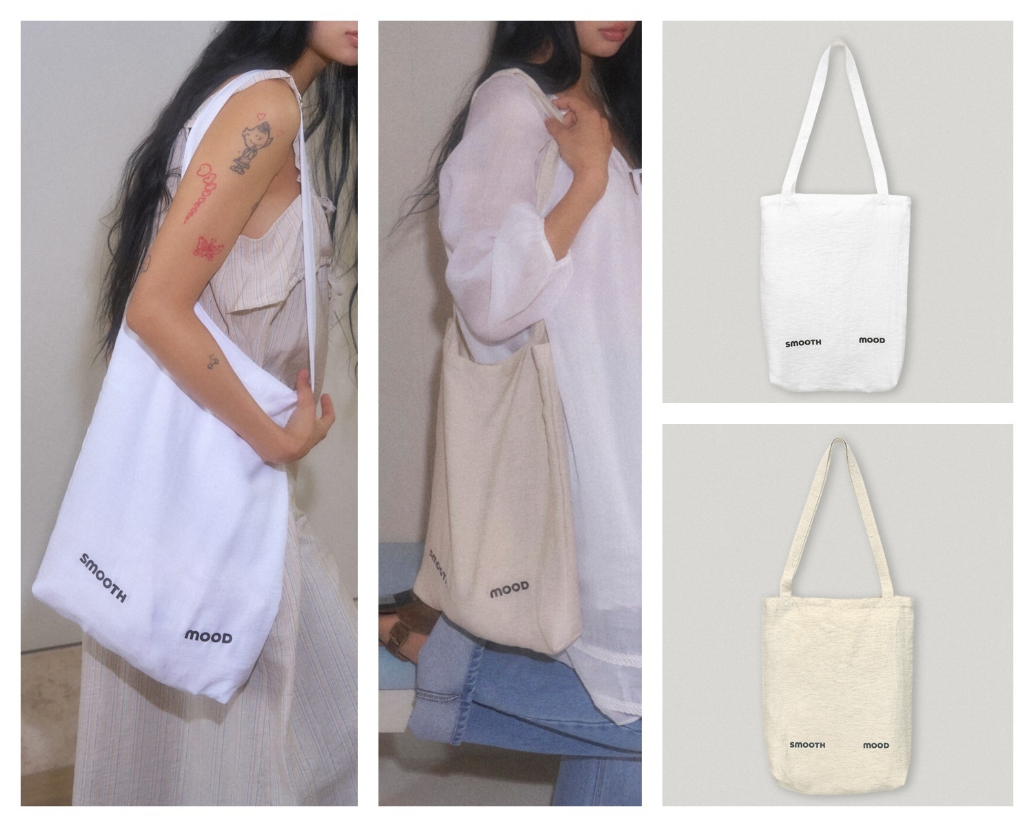★Smooth Mood★Logo Linen Bag★White_Natural Beige★韓国★