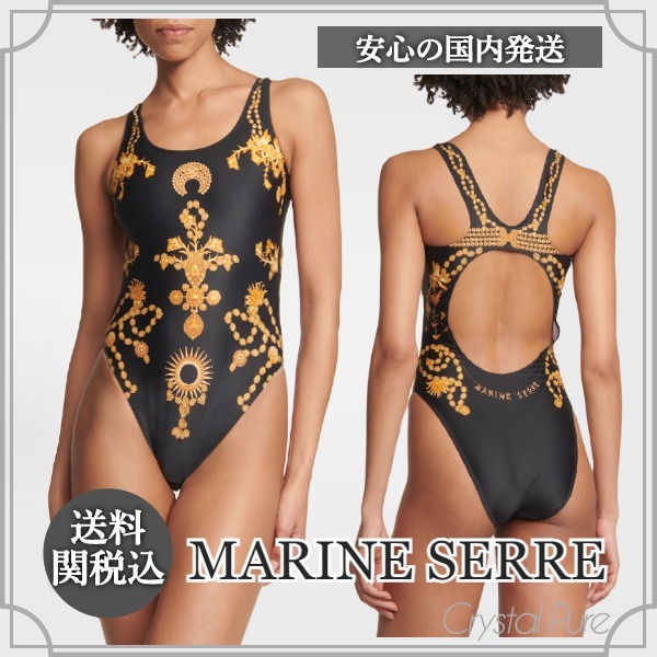 【MARINE SERRE】ジュエリー柄 カットアウト ワンピース水着