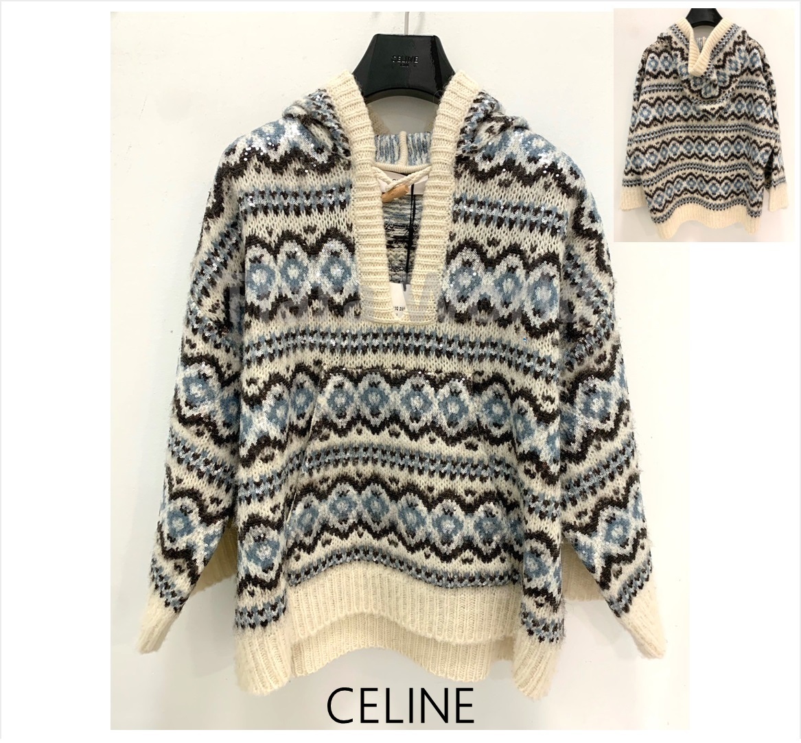 可愛いスパンコール◆CELINE ウールファー ジャケット アイル柄