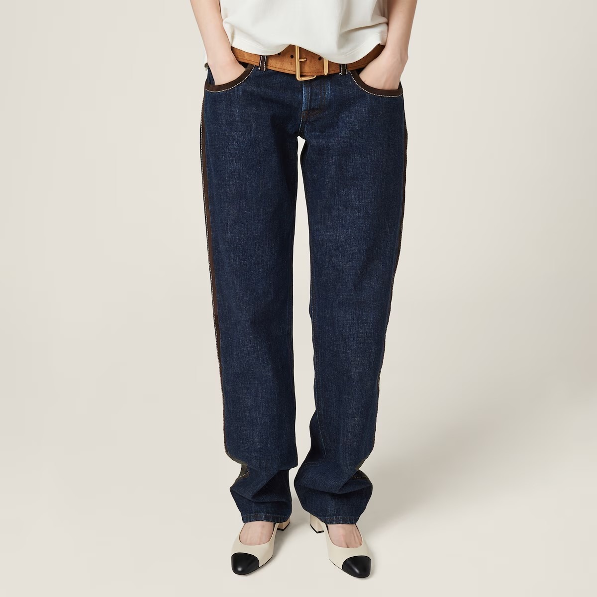 《送料無料》 MIU MIU Two-tone leather pumps