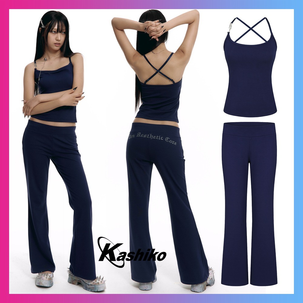 【Kashiko】Comfy : Basic Sleevelss Lowrise Pants セット Navy