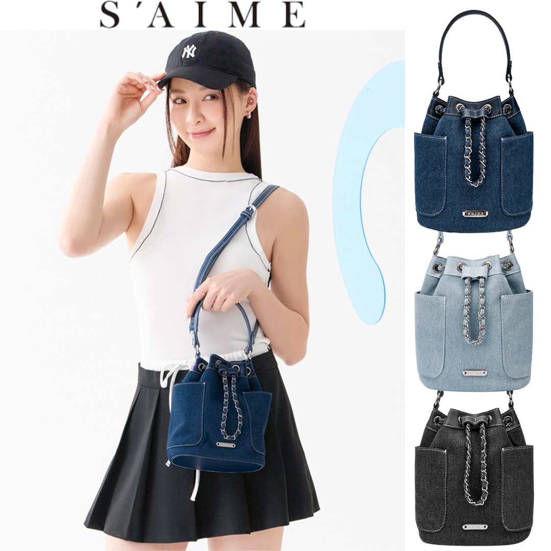 台湾 S’AIME デニム ステッチ チェーン バケットバッグ