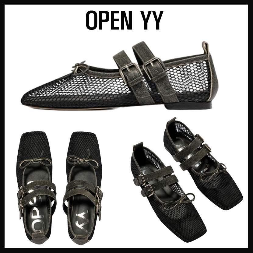 人気 ☆OPEN YY☆ MESH BUCKLE BALLET FLATS