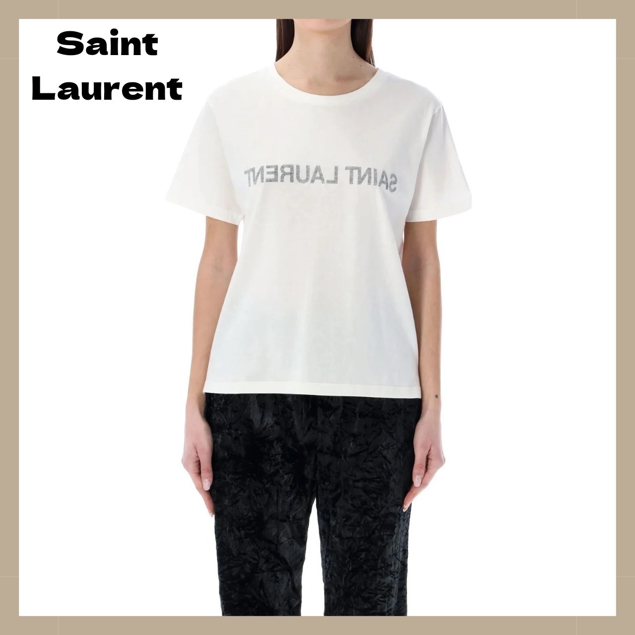 サンローラン リバース ロゴ プリント クルーネック Tシャツ