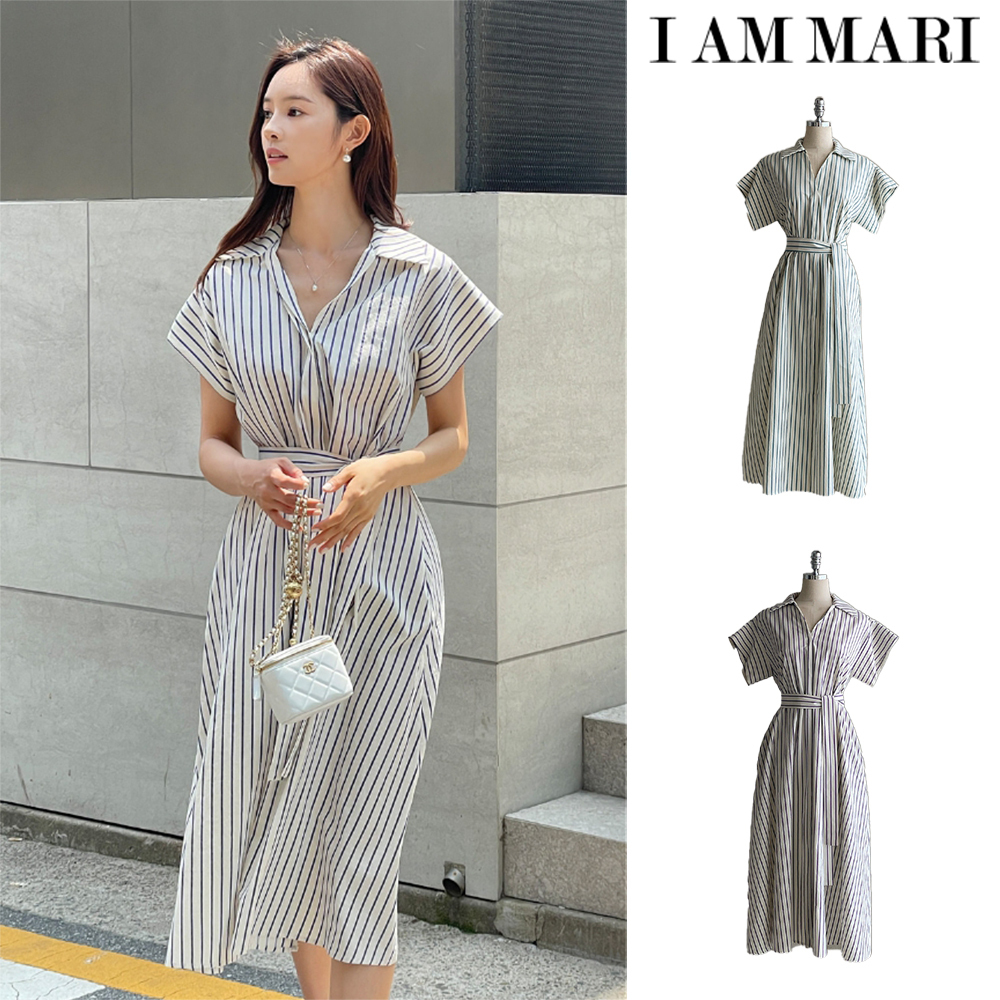 【I AM MARI】Syurisel Striped Shirt One Piece