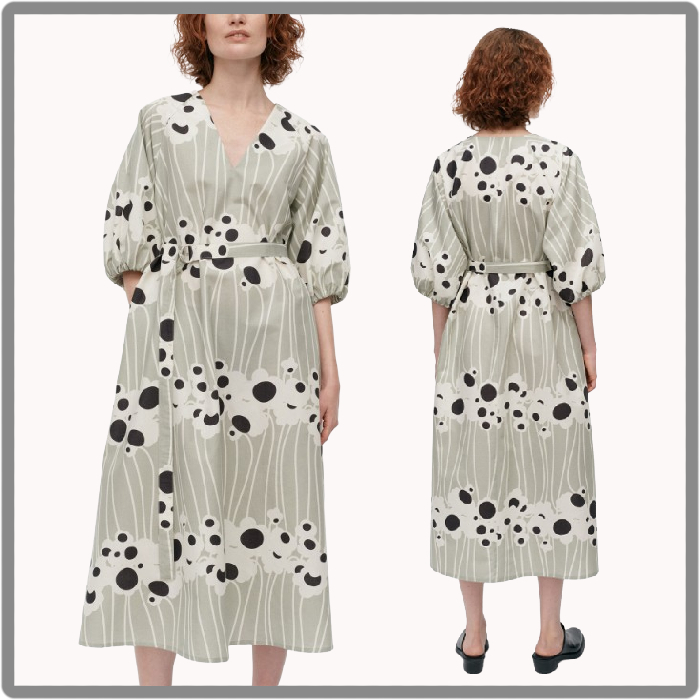 24AW■marimekko■Aiva Lammet コットンリネンドレス グリーン