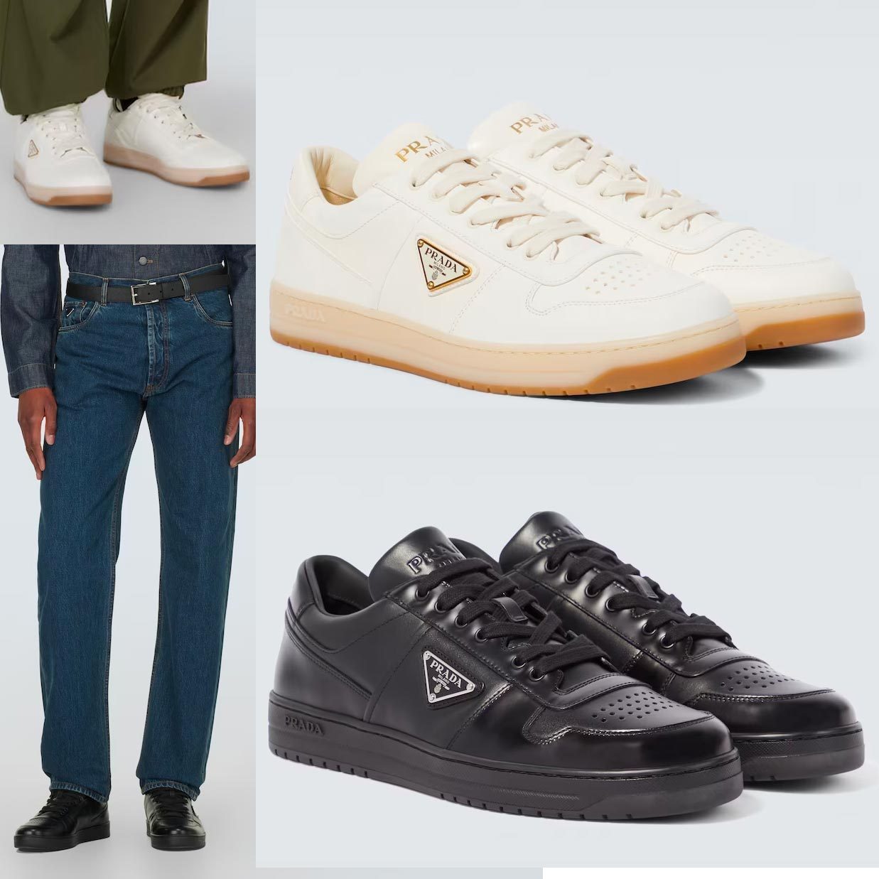 【PRADA】ダウンタウン レザー スニーカー 黒 白 ロゴ 送料込