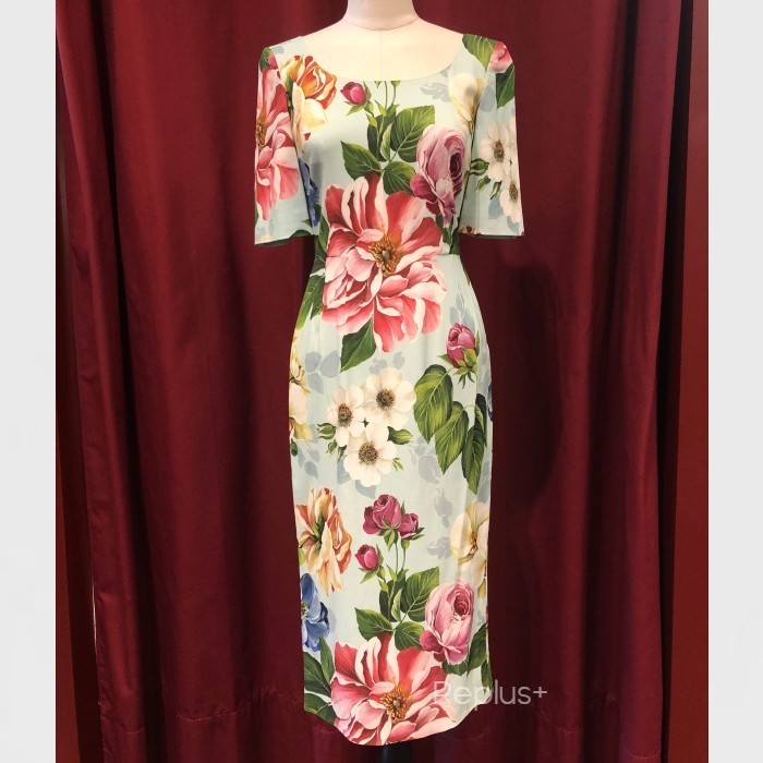 【Dolce&Gabbana】ドレス フラワープリント ワンピース 水色