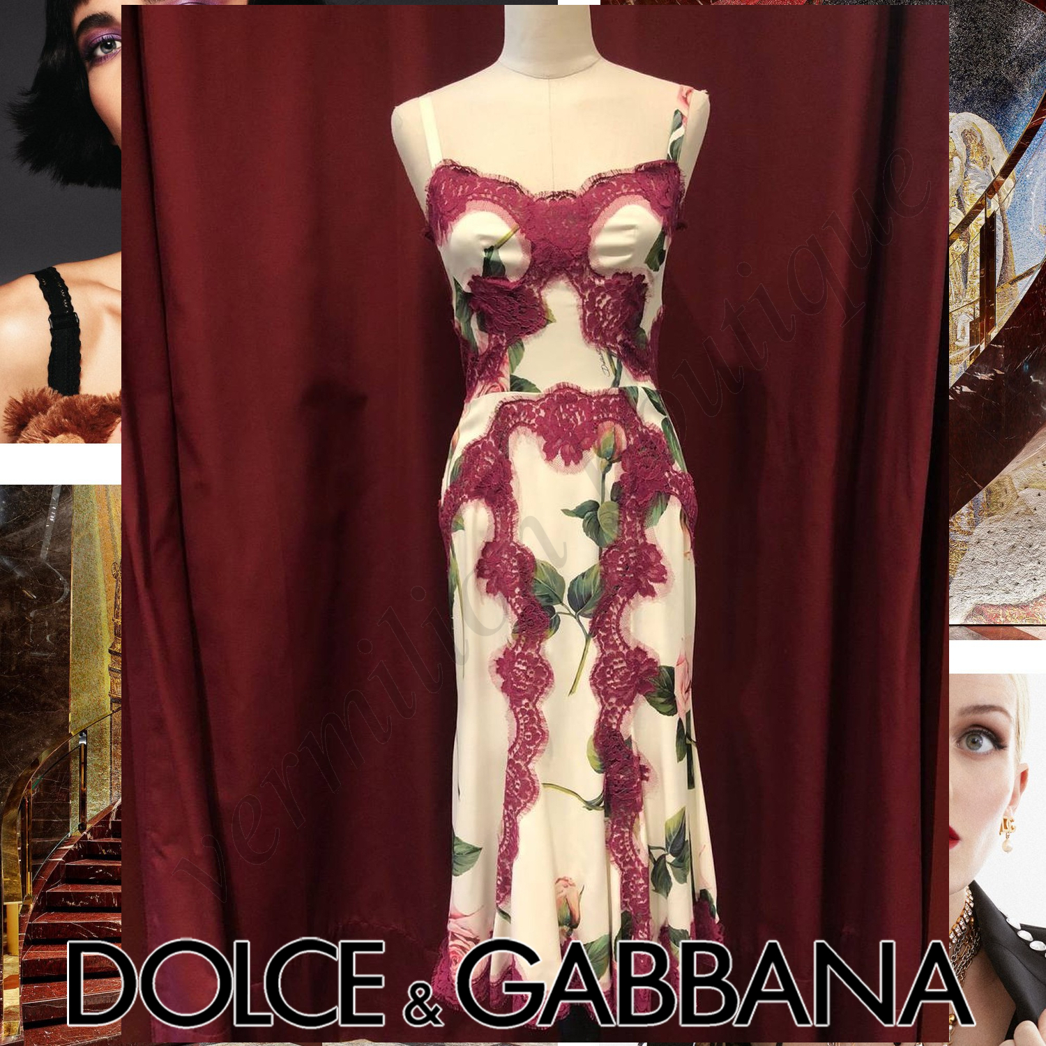 Dolce & Gabbana ローズプリント ミディドレス マルチカラー