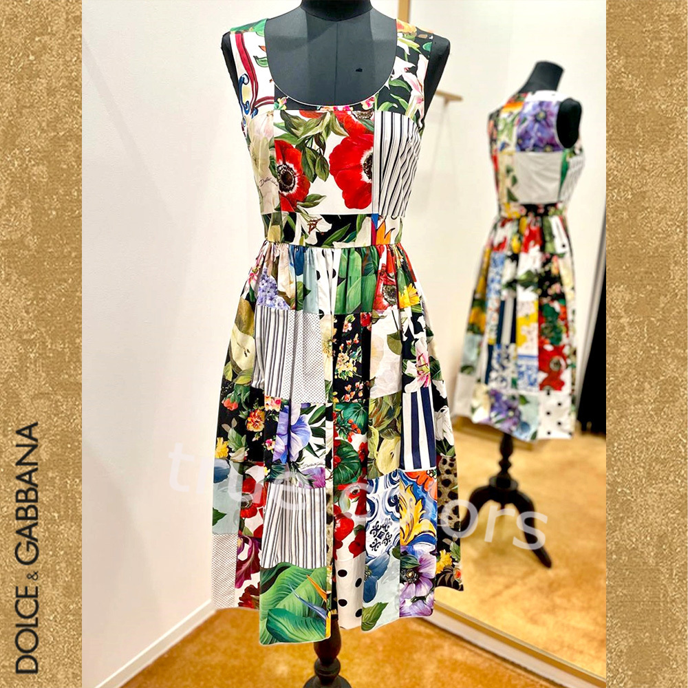 【VIP SALE】DOLCE&GABBANA パッチワーク柄 ノースリーブ ドレス