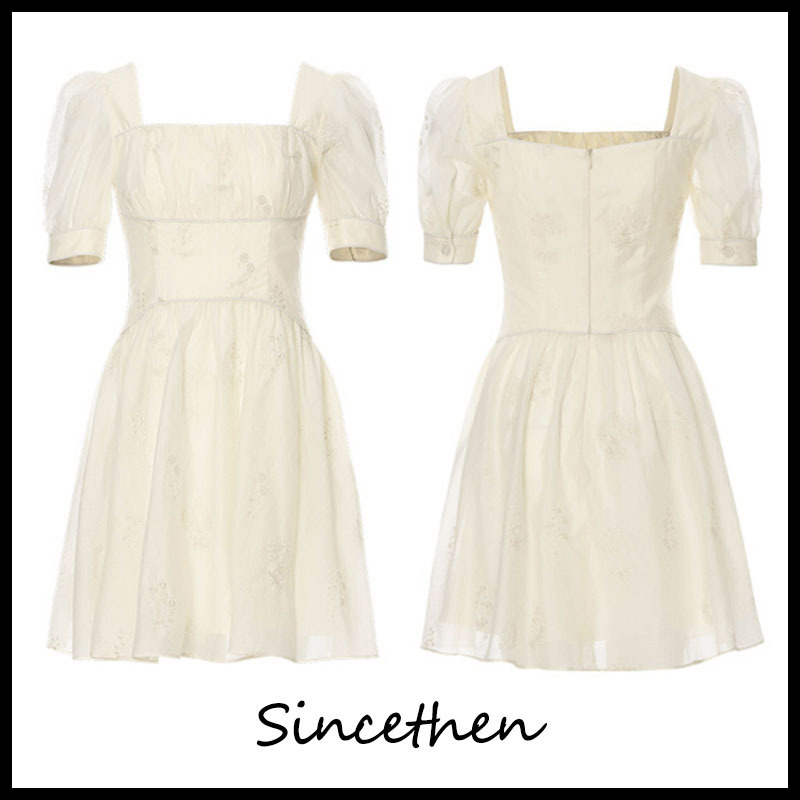 ★SINCETHEN★ SQUARE NECK EMBROIDERED MINI DRESS