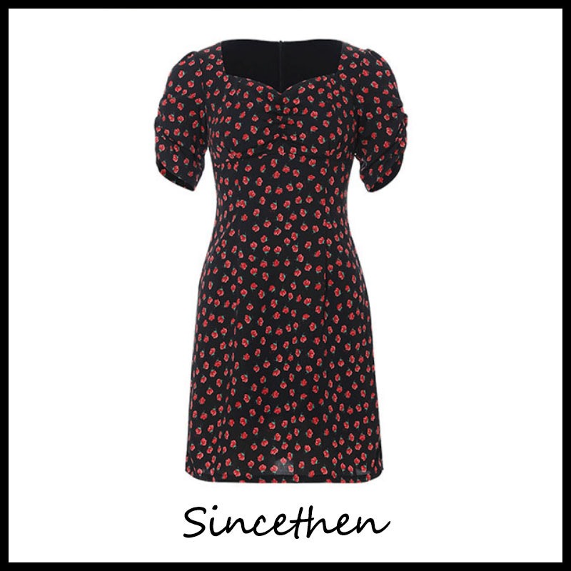 ★SINCETHEN★ BLACK ROSE MINI DRESS