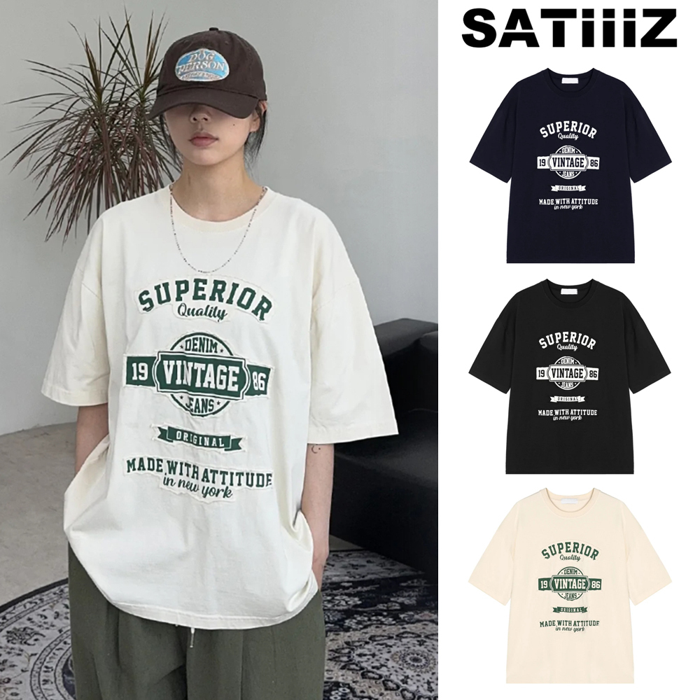 【SATIIIZ】Neden printed patch short-sleeved T-shirt