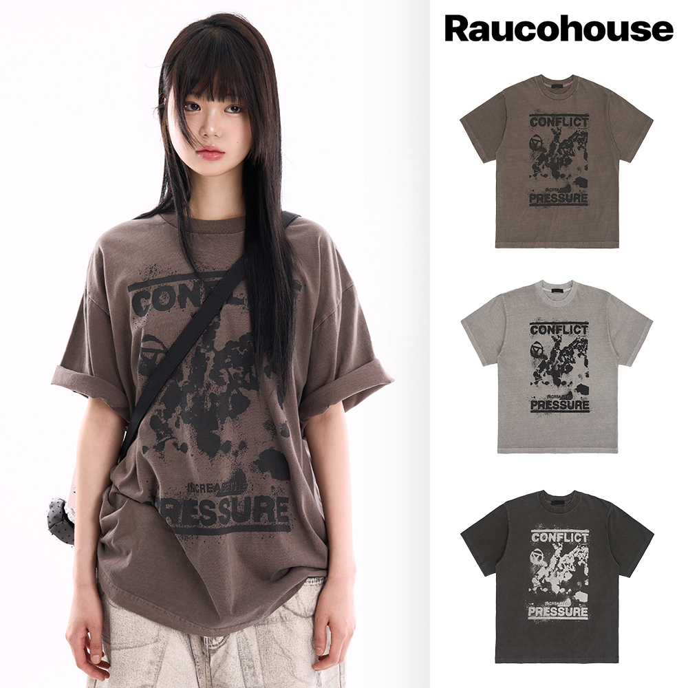 【Raucohouse】Conflict printing pigment over T-shirt