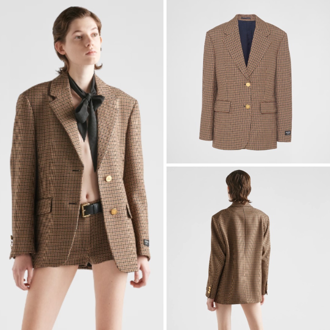 《送料無料》 PRADA Single-breasted houndstooth check jacket