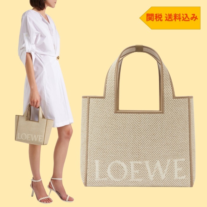 【LOEWE】ロゴ入りレザートリムキャンバストートバッグ