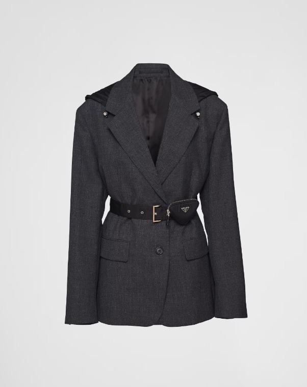 《送料無料》 PRADA Single-breasted wool and Re-Nylon jacket