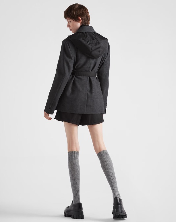 《送料無料》 PRADA Single-breasted wool and Re-Nylon jacket