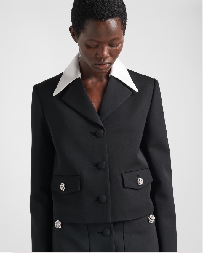 《送料無料》 PRADA Single-breasted wool and satin jacket